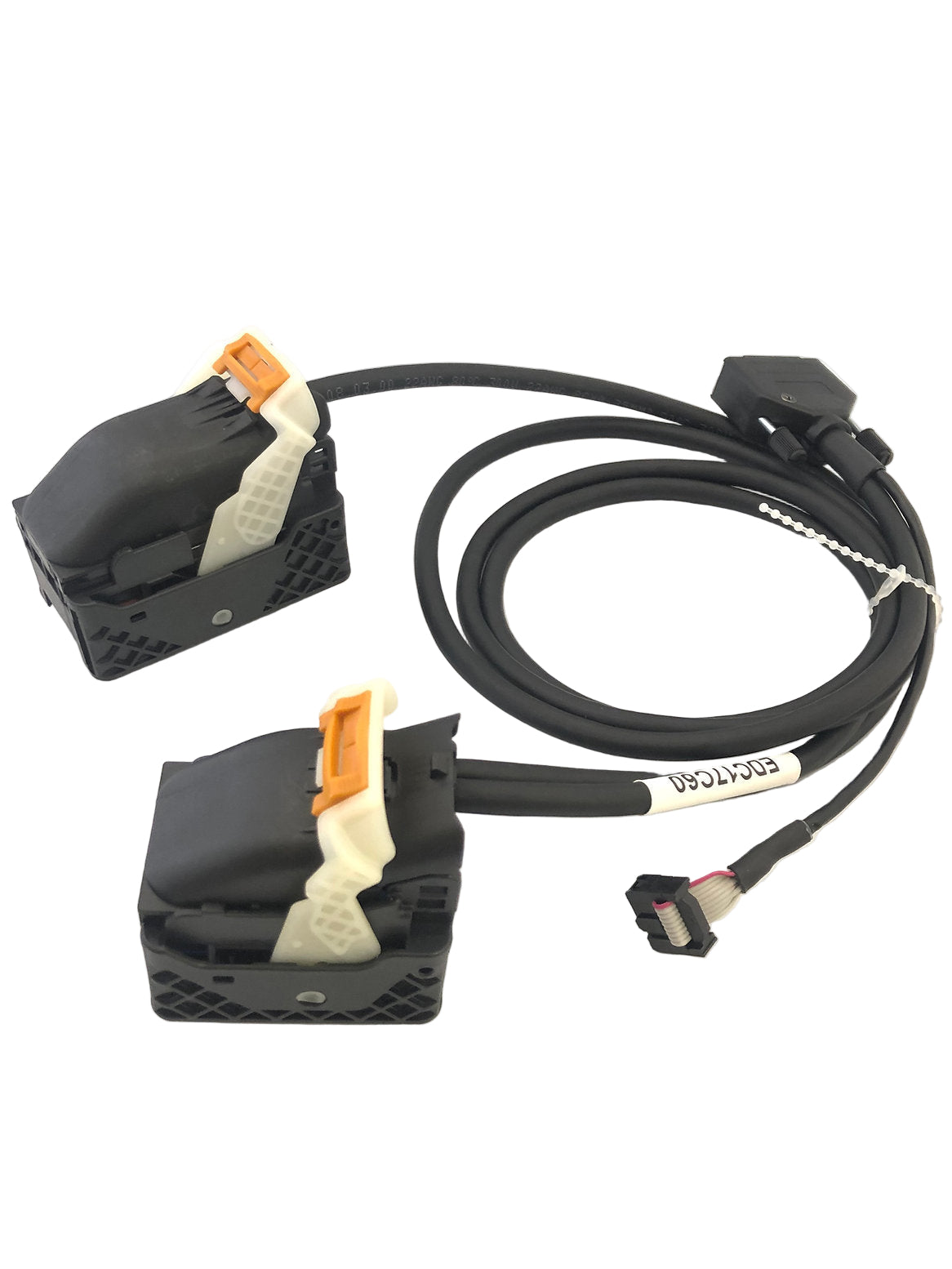 EDC17C60 PSA bench cable for ECU programming, labelled leads Close-up of PSA ECU bench cable connectors, pin-safe design