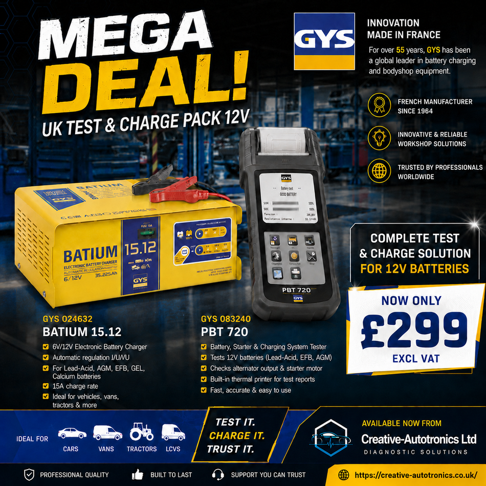 GYS UK Test & Charge Pack 12V – BATIUM 15.12 + PBT 720